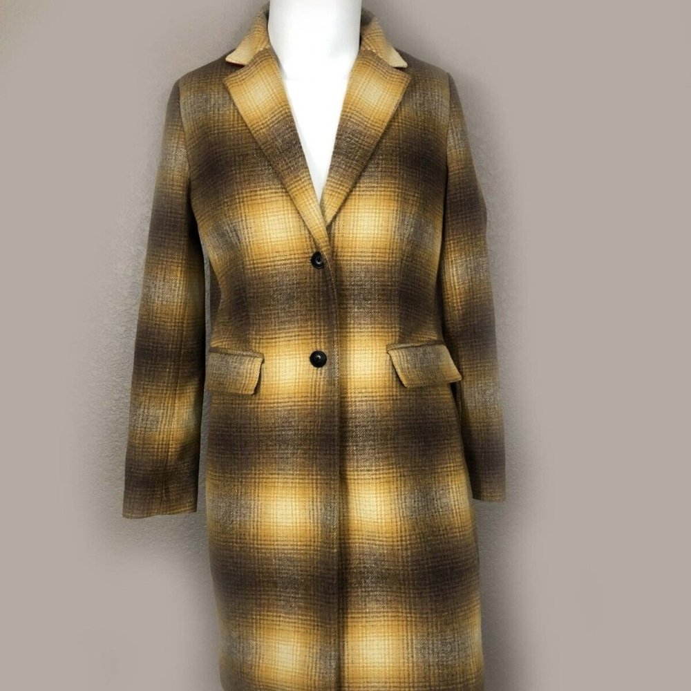 Tommy Hilfiger NWOT Designer Wool Blend Shadow Plaid Sz 6 Knee Length Coat